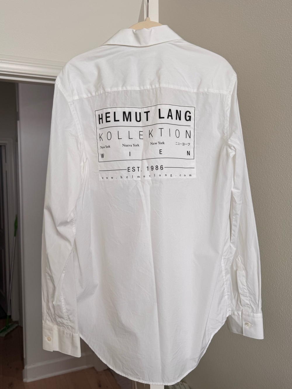 Helmut Lang Men’s White Cotton Shirt with Printed Care Tag